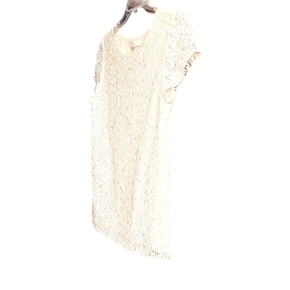 LOFT BY ANN TAYLOR CAP SLV, ROUND NECK, LINED, LACE BLOUSE, WOMENS, M, IVORY - Picture 2 of 12